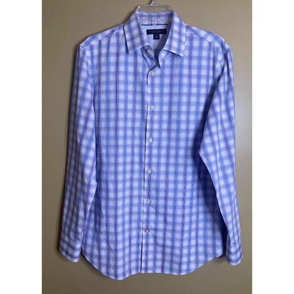 Banana Republic Blue and Gray Non-Iron Slim Fit Button-up Shirt Size 15/15.5 - Picture 1 of 7